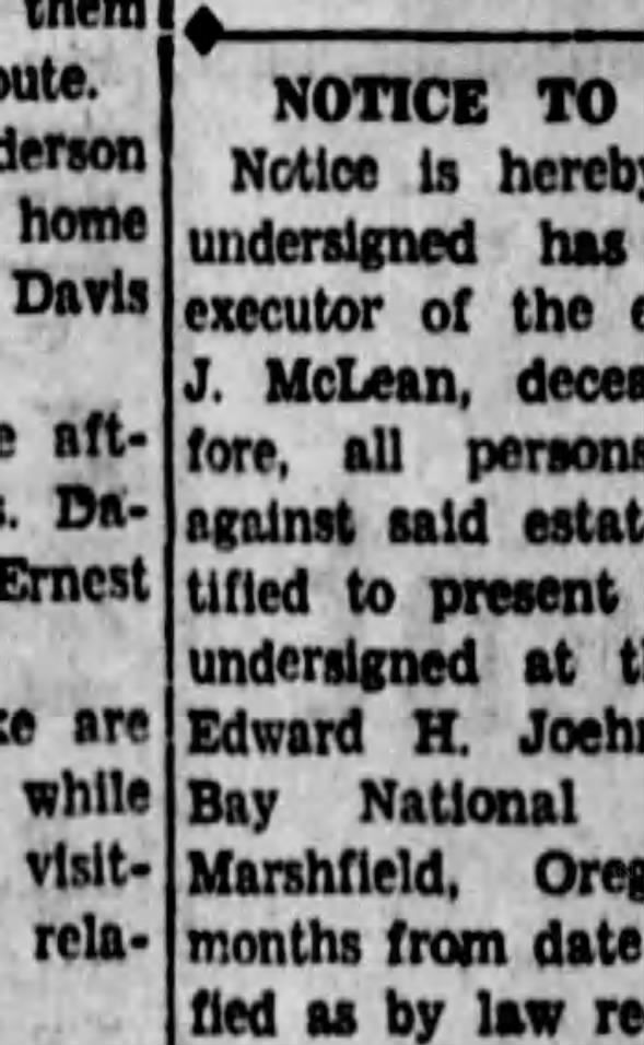 Clipping from The Coos Bay Times